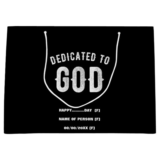 GRAND SAC CADEAU DÉDIÉ À DIEU PERSONNALISABLE COOL TEXTE BLANC (Devant)