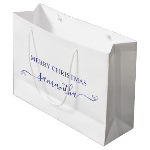 Grand Sac Cadeau Deep Blue Joyeux Noël Mignon Nœud Signature Nom