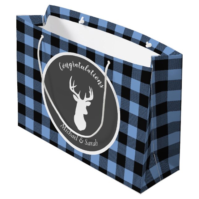 Grand Sac Cadeau Deer Hunter Lodge Baby shower Antlers Boy Blue (Dos Angle)