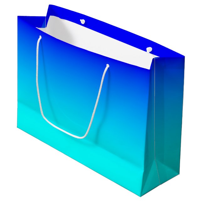 Grand Sac Cadeau Dégradé d'Aqua à Bleu (Devant Angle)
