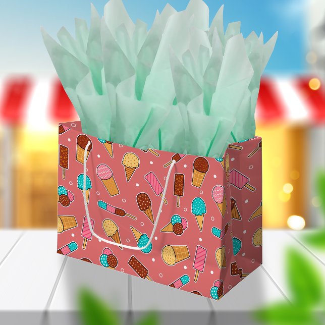Grand Sac Cadeau Délicieux Crème glacée délices | Traitements rose  (Créateur téléchargé)