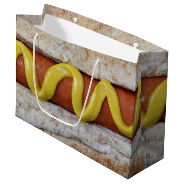Grand Sac Cadeau délicieux hot dog avec une photo de moutarde (Devant Angle)