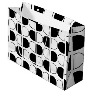 Grand Sac Cadeau Demi-cercle géométrique noir et blanc