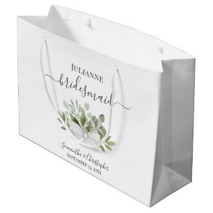 Grand Sac Cadeau Demoiselle d'honneur de mariage au eucalyptus aqua