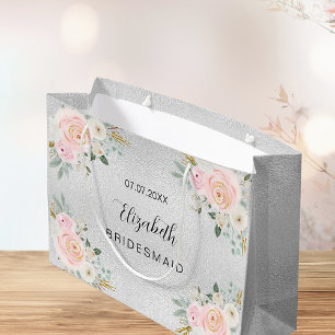 Grand Sac Cadeau Demoiselle d'honneur fleurs rose poudré mariage ar