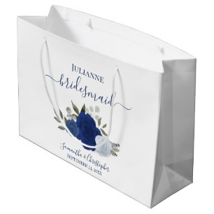 Grand Sac Cadeau Demoiselle d'honneur mariage roses aquarelle bleu
