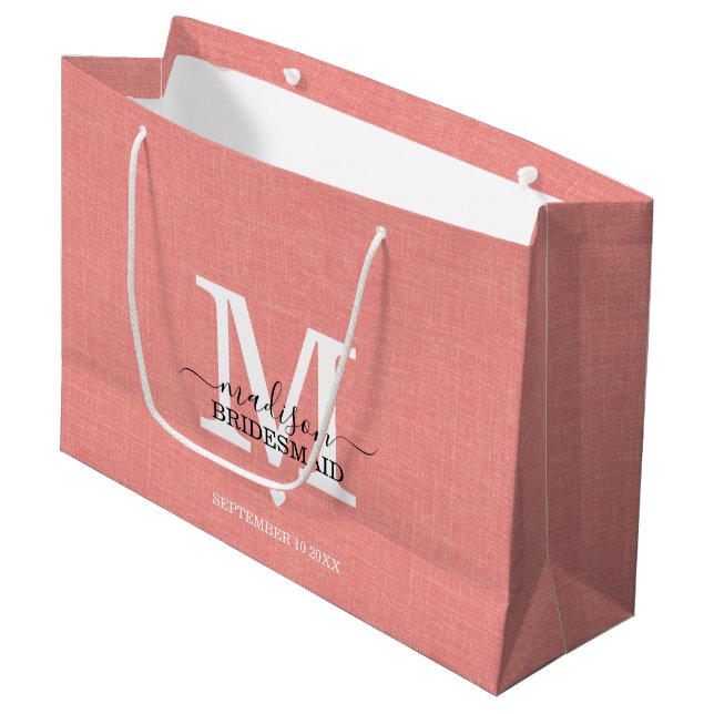 Grand Sac Cadeau Demoiselle d'honneur Monogramme Moderne Rose & Bla (Devant Angle)