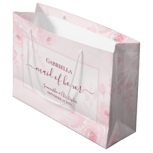 Grand Sac Cadeau Demoiselle d'honneur rose bohème aquarelle florale