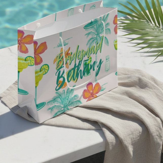 Grand Sac Cadeau Demoiselle d'honneur tropical Margarita Veil (Margarita Veil Tropical Bridesmaid Large Gift Bag)
