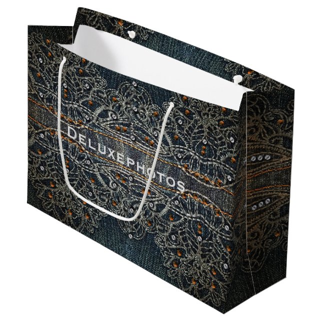 Grand Sac Cadeau Denim Gems (Devant Angle)