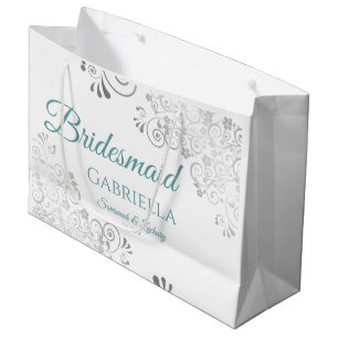 Grand Sac Cadeau Dentelle d'argent Turquoise sur le Mariage de la f