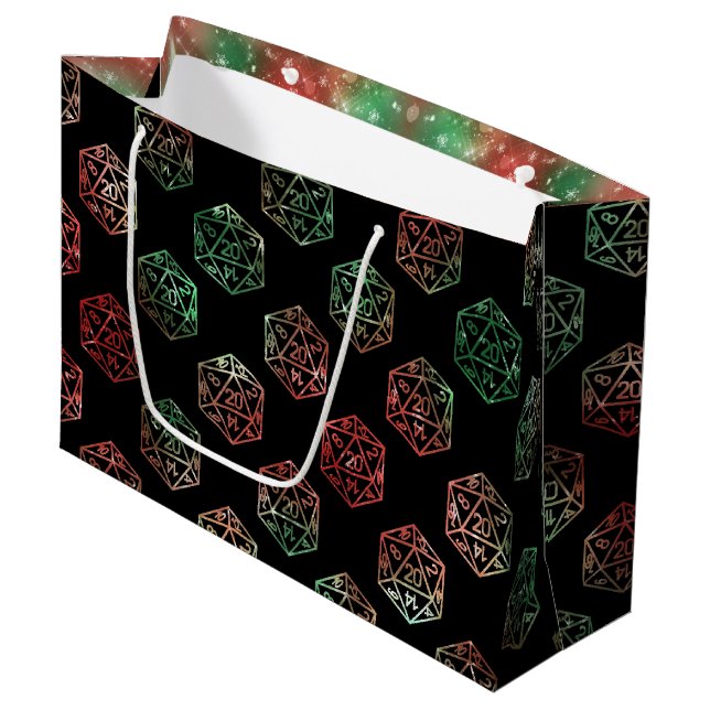 Grand Sac Cadeau Dés à jouer RPG | Noël Fantastique Rétro Tabletop  (Devant Angle)