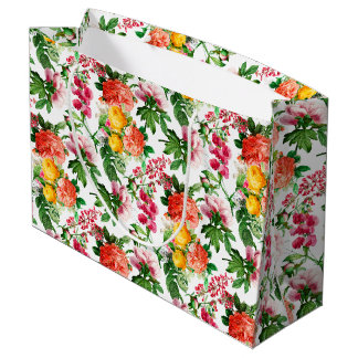 GRAND SAC CADEAU DES BLOCAGES FLORAUX VINTAGES ET CLAIRS SUR BLANC