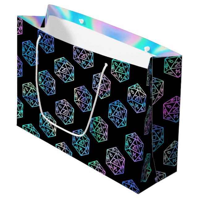 Grand Sac Cadeau Dés RPG | Holo Imaginaire Retro Tabletop PnP Gamer (Devant Angle)