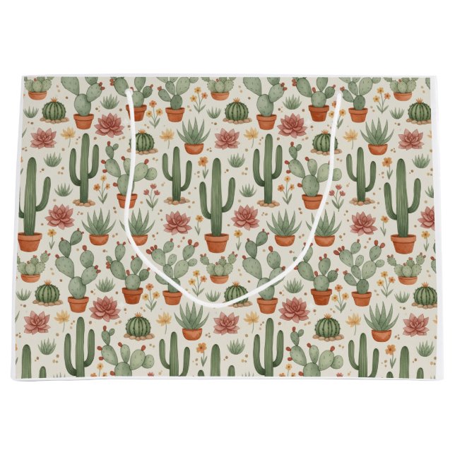 Grand Sac Cadeau Desert Cacti Succulent Seamless Pattern (Devant)