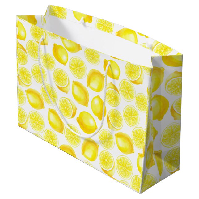 Grand Sac Cadeau Design citrons aquarelle (Dos Angle)