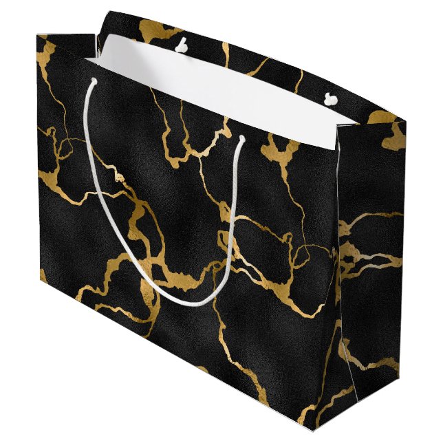 Grand Sac Cadeau Design de luxe noir et or motif glam (Dos Angle)
