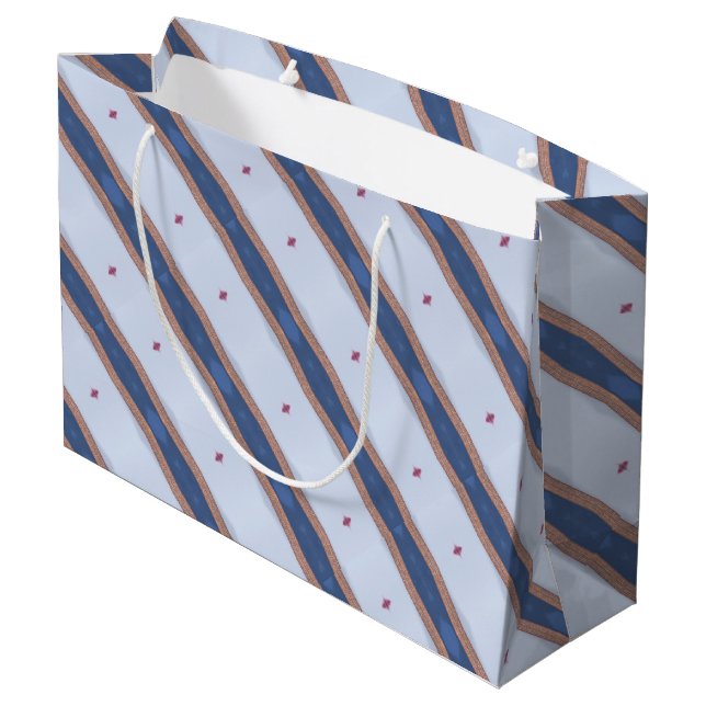 Grand Sac Cadeau Design en rayures bleu et blanc (Dos Angle)