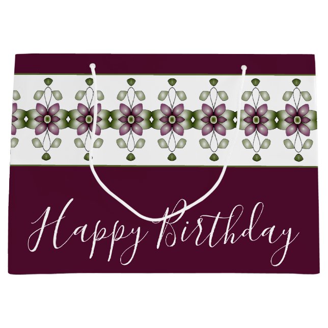 Grand Sac Cadeau Design Floral En Bourgogne Profonde (Devant)