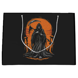 Grand Sac Cadeau Dessin animé de la Faucheuse dans un cimetière au