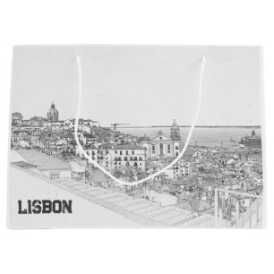 Grand Sac Cadeau Dessin au crayon du district d'Alfama à Lisbonne