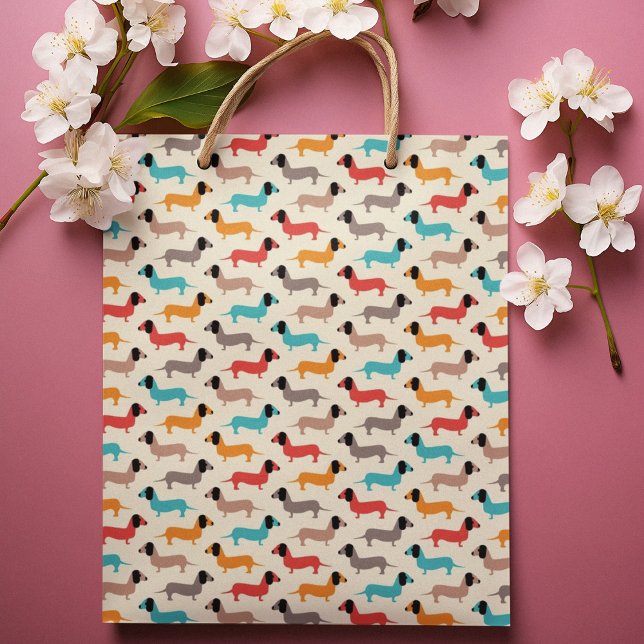 Grand Sac Cadeau Dessin de chien multicolore (gift bag, birthday surprise gift bag, teddy bear gift bag, wine gift bag, travel bag, use and throw )