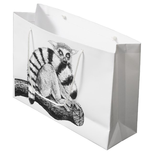 Grand Sac Cadeau Dessin de lémur (Devant Angle)
