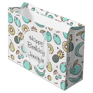 Grand Sac Cadeau Dessin de ligne d'anniversaire estival à motif de