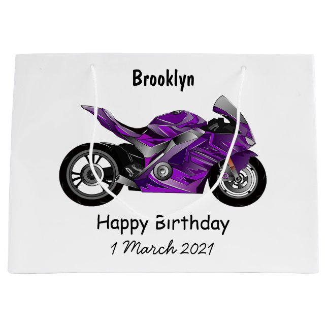 Grand Sac Cadeau Dessin de moto de sport violet (Devant)