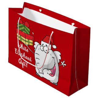 Grand Sac Cadeau Dessin-dessin de l'éléphant blanc Santa Hat
