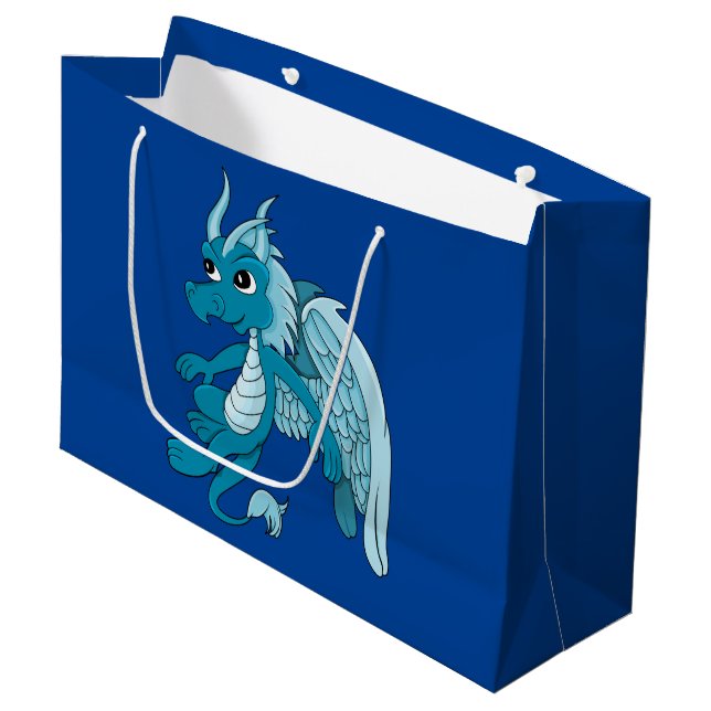 Grand Sac Cadeau Dessin du Dragon Bleu (Devant Angle)