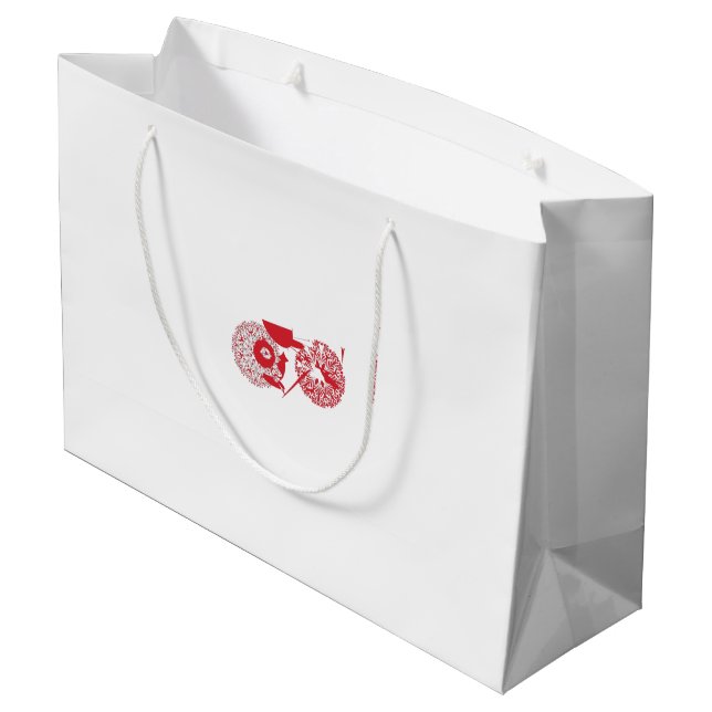 Grand Sac Cadeau dessin rouge et blanc d'une fleur (Dos Angle)