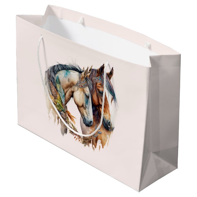 Grand Sac Cadeau Deux beaux chevaux Boho occidental (Dos Angle)