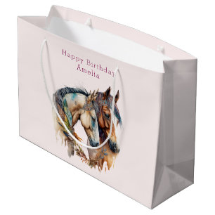 Grand Sac Cadeau Deux beaux chevaux Boho Occidental Anniversaire