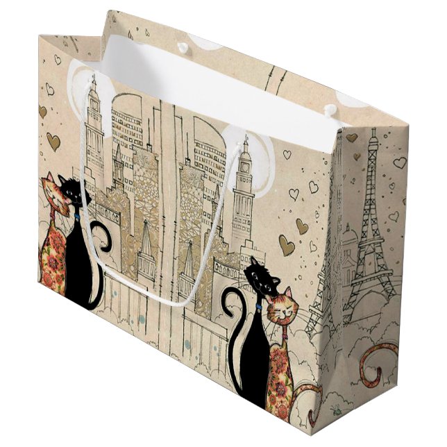 Grand Sac Cadeau Deux chats amoureux (Devant Angle)