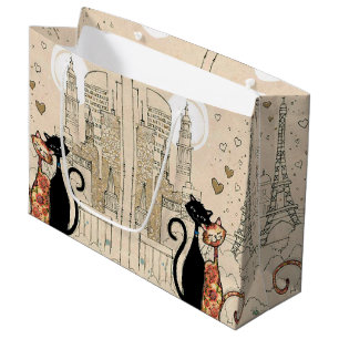 Grand Sac Cadeau Deux chats dans l'amour