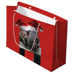Grand Sac Cadeau Deux chevaux embrassant avec des casquettes du