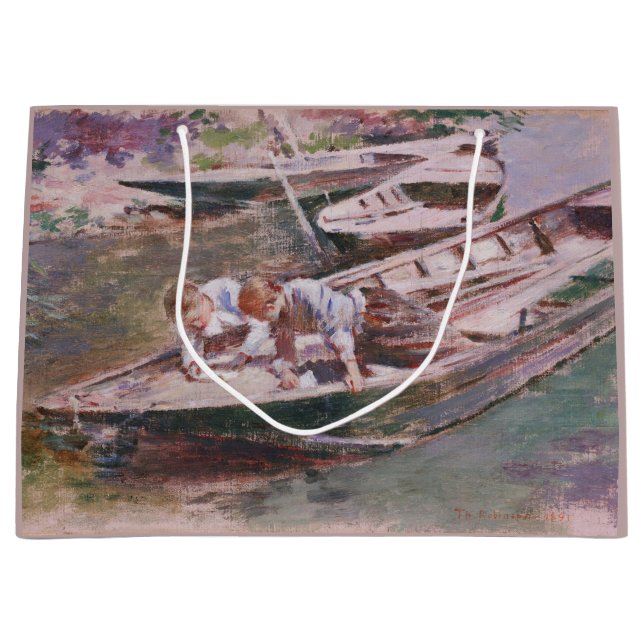Grand Sac Cadeau Deux garçons en bateau (par Theodore Robinson) (Devant)
