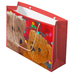 Grand Sac Cadeau Deux nounours avec lumières de Noël
