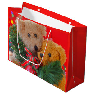 Grand Sac Cadeau Deux nounours avec verdure et arc