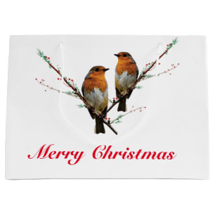 Grand Sac Cadeau Deux Robins de Noël