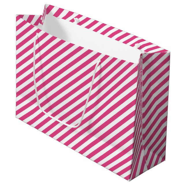 Grand Sac Cadeau Diagonal pink and white stripes pattern (Devant Angle)