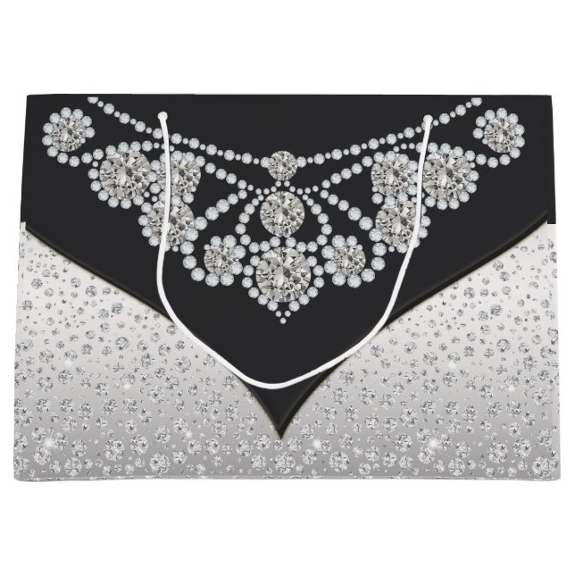 Grand Sac Cadeau Diamant d'argent noir femmes (Devant)