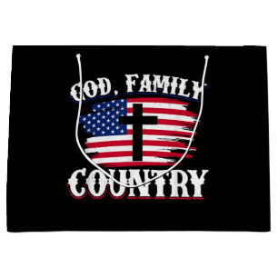 Grand Sac Cadeau Dieu Famille Pays American Drapeau Croix Christian