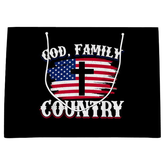 Grand Sac Cadeau Dieu Famille Pays American Drapeau Croix Christian (Devant)