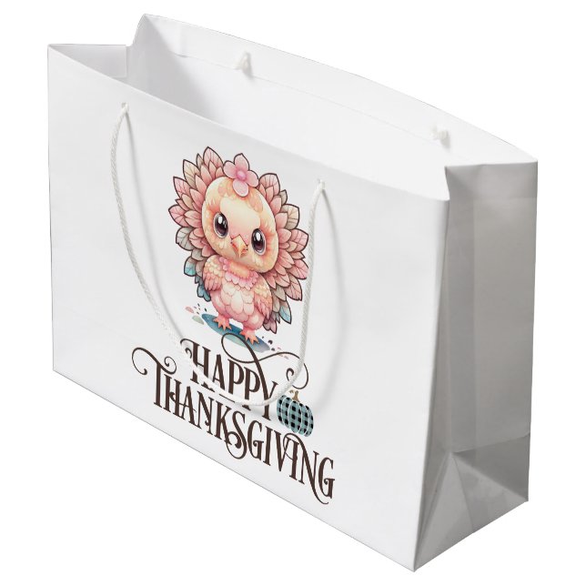 Grand Sac Cadeau Dinde de Thanksgiving mignonne (Dos Angle)