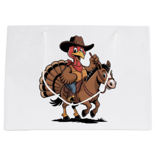Grand Sac Cadeau Dindon chevauchant un cheval cowboy dindon de Than