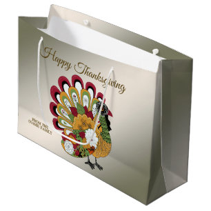 Grand Sac Cadeau Dîner d'action de grâce Fête colorée Floral Turqui