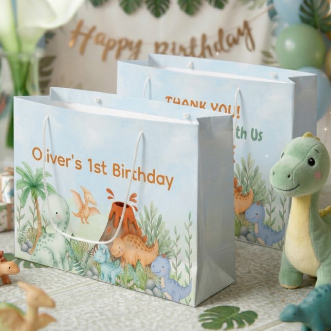 Grand Sac Cadeau Dinosaur One-A-Saurus 1er Anniversaire (One-A-Saurus Dinosaur 1st Birthday Gift Bag)