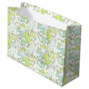 Grand Sac Cadeau Dinosaure Bleu Et Vert